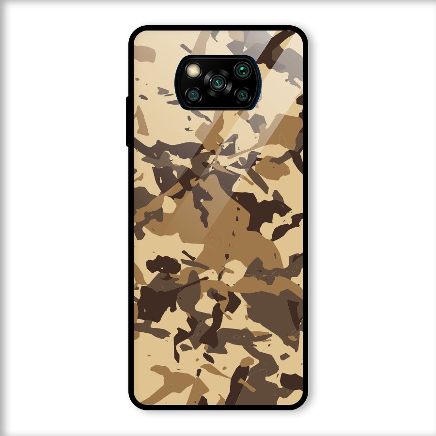Brown Camouflage Army Glass Back Case for Poco X3