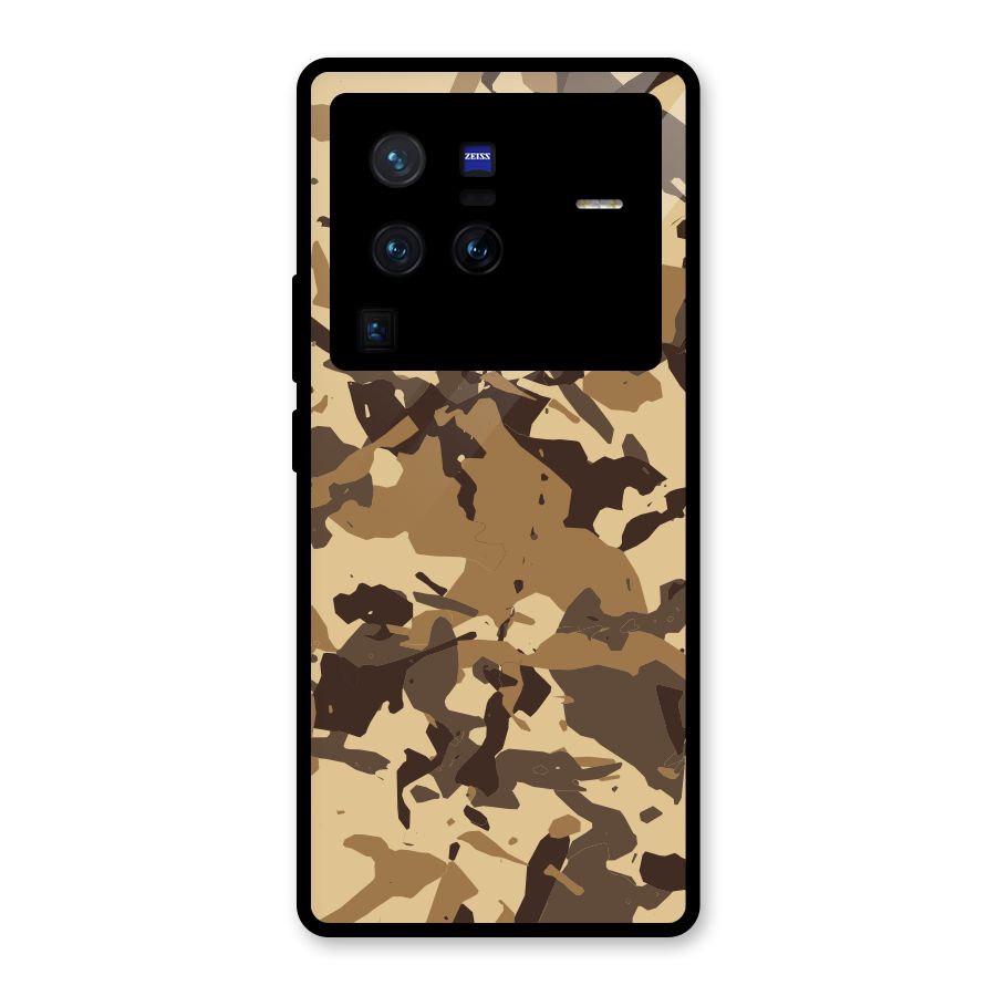 Brown Camouflage Army Glass Back Case for Vivo X80 Pro