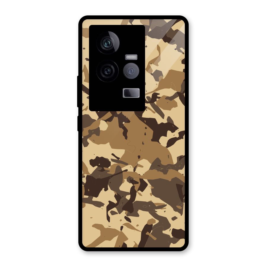 Brown Camouflage Army Glass Back Case for Vivo iQOO 11 5G