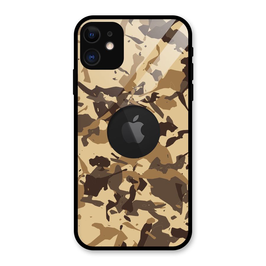 Brown Camouflage Army Glass Back Case for iPhone 11 Logo Cut