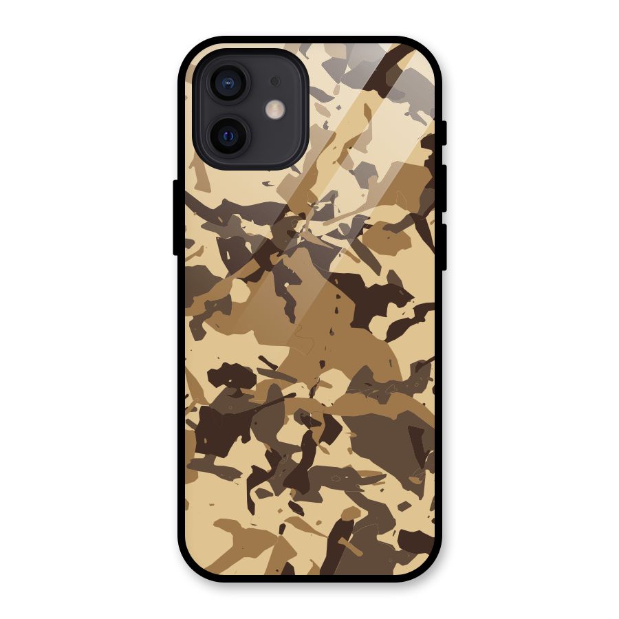 Brown Camouflage Army Glass Back Case for iPhone 12