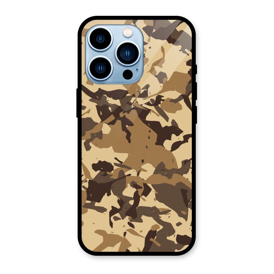 Brown Camouflage Army Glass Back Case for iPhone 13 Pro