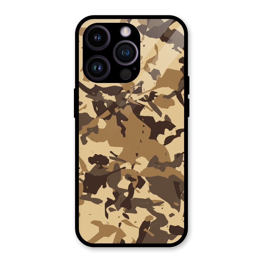 Brown Camouflage Army Glass Back Case for iPhone 14 Pro