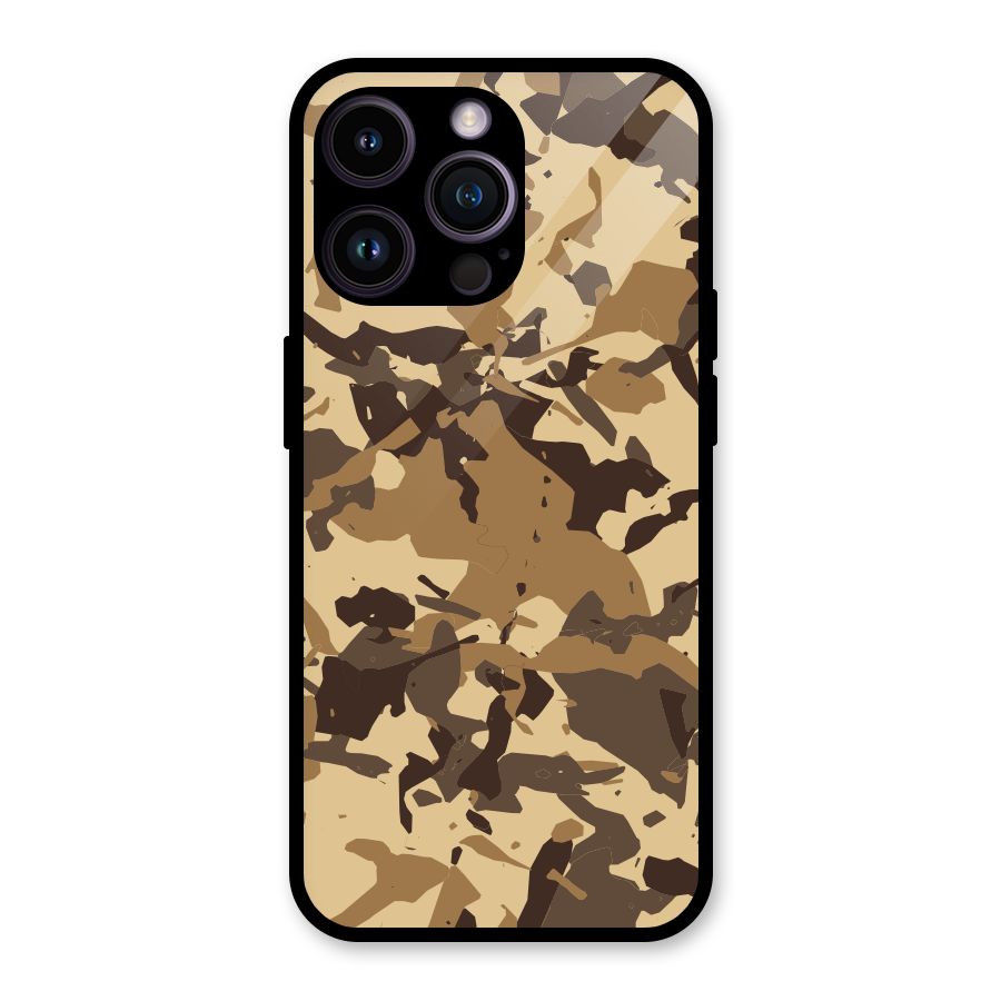 Brown Camouflage Army Glass Back Case for iPhone 14 Pro Max