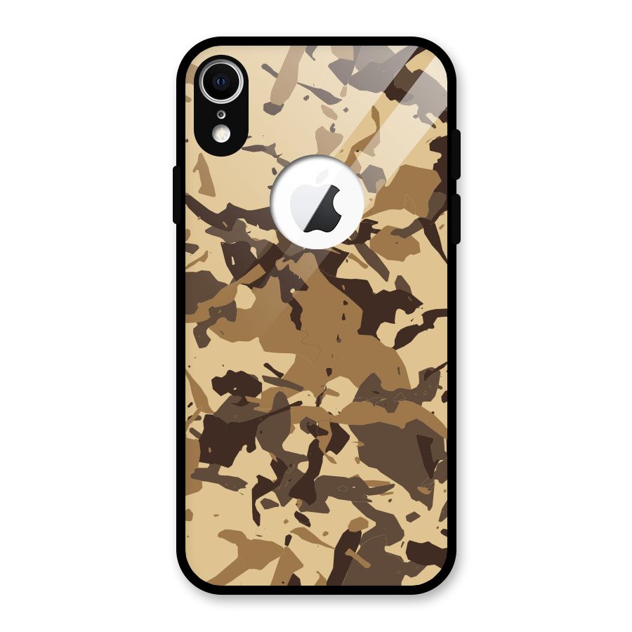 Brown Camouflage Army Glass Back Case for iPhone XR Logo Cut