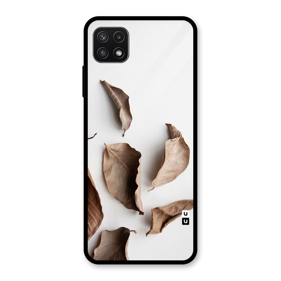 Brown Dusty Leaves Glass Back Case for Galaxy A22 5G