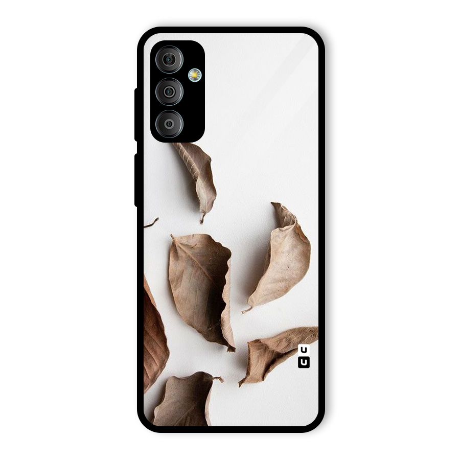 Brown Dusty Leaves Glass Back Case for Galaxy F23