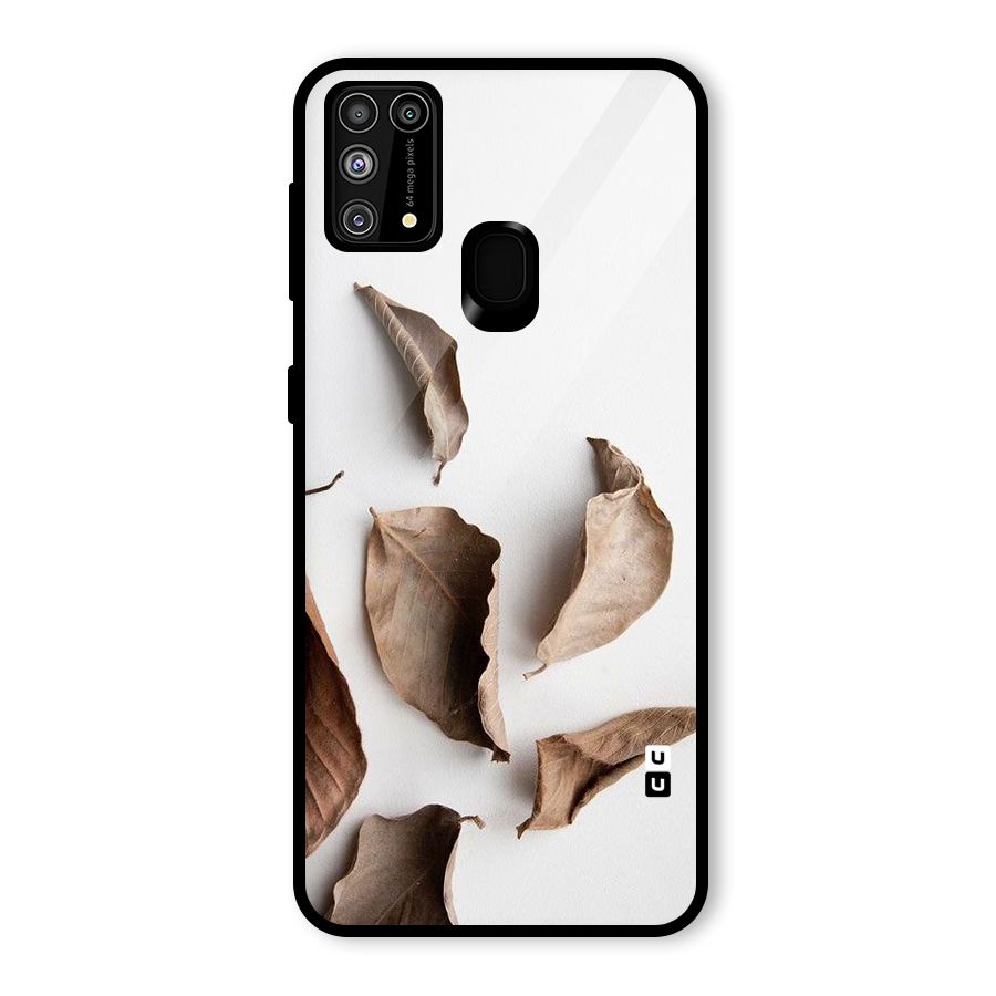 Brown Dusty Leaves Glass Back Case for Galaxy F41