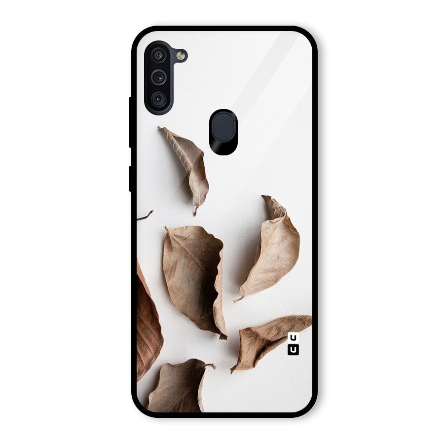 Brown Dusty Leaves Glass Back Case for Galaxy M11