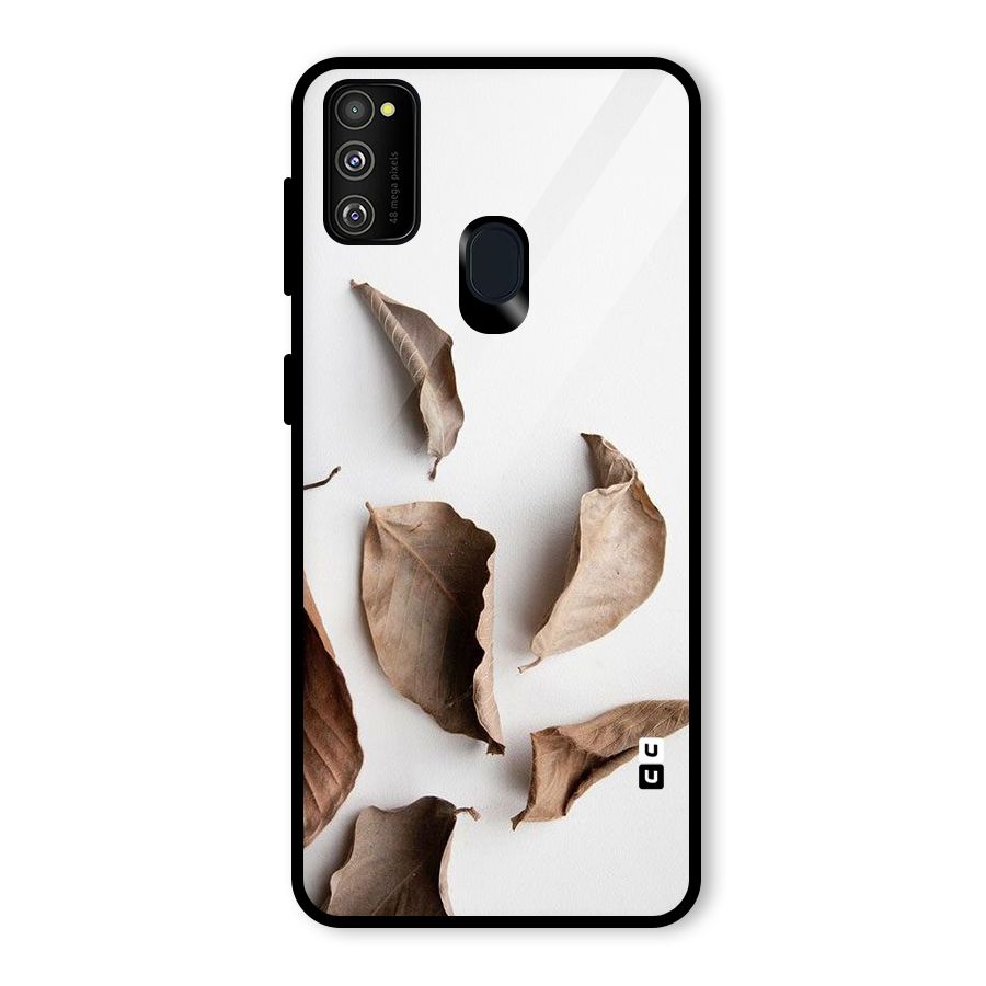 Brown Dusty Leaves Glass Back Case for Galaxy M30s