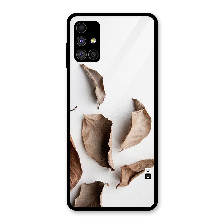 Brown Dusty Leaves Glass Back Case for Galaxy M51