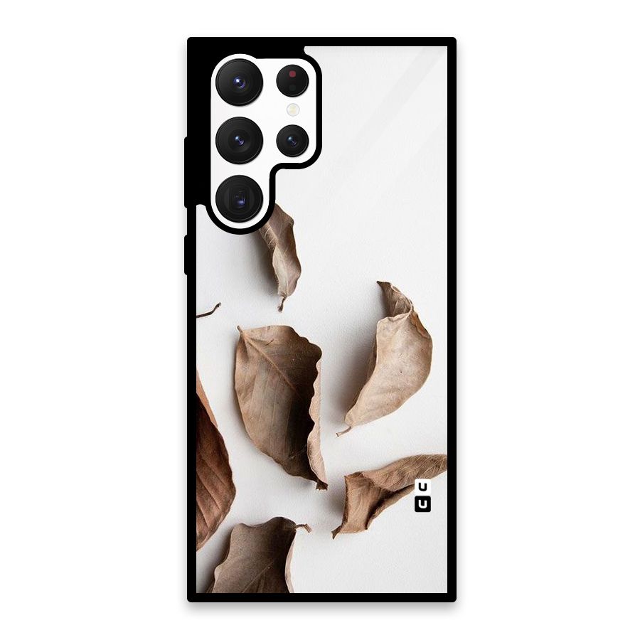 Brown Dusty Leaves Glass Back Case for Galaxy S22 Ultra 5G