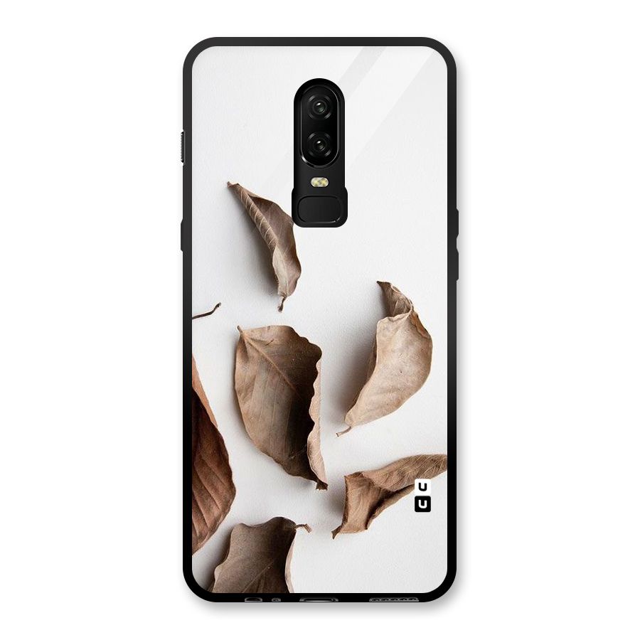 Brown Dusty Leaves Glass Back Case for OnePlus 6