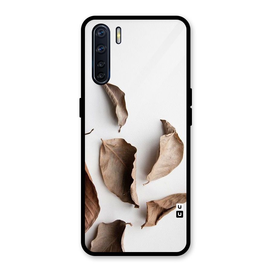Brown Dusty Leaves Glass Back Case for Oppo F15