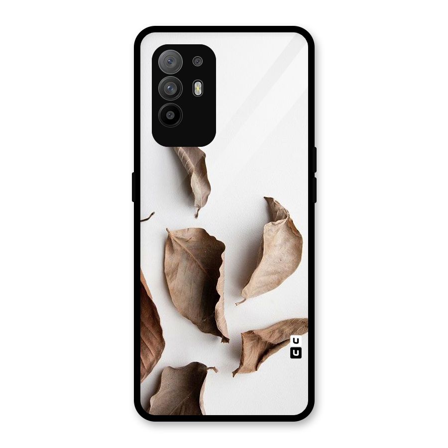 Brown Dusty Leaves Glass Back Case for Oppo F19 Pro Plus 5G