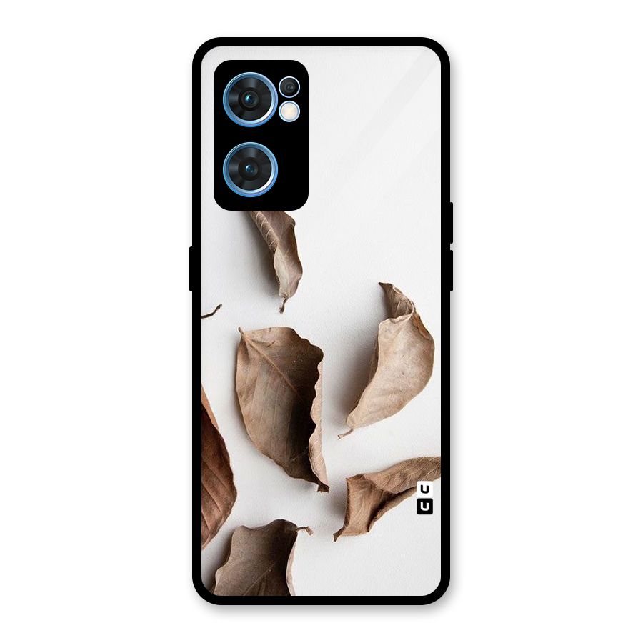 Brown Dusty Leaves Glass Back Case for Oppo Reno7 5G