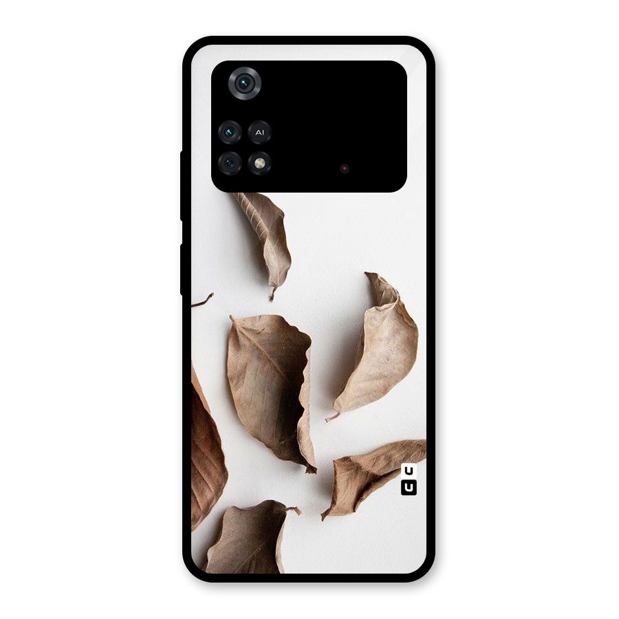 Brown Dusty Leaves Glass Back Case for Poco M4 Pro 4G