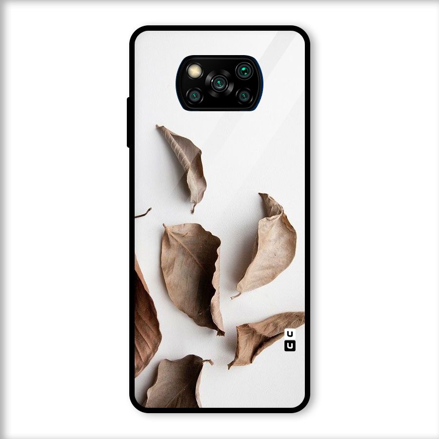 Brown Dusty Leaves Glass Back Case for Poco X3