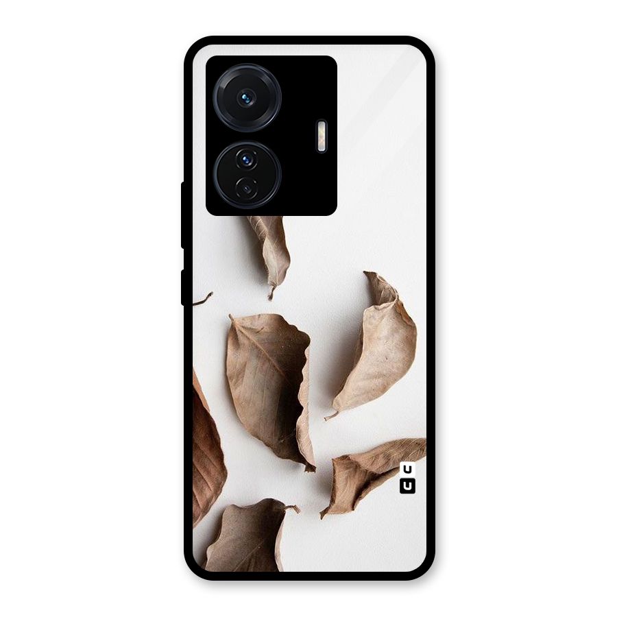 Brown Dusty Leaves Glass Back Case for Vivo T1 Pro