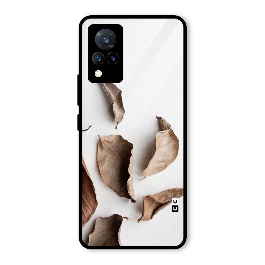 Brown Dusty Leaves Glass Back Case for Vivo V21 5G