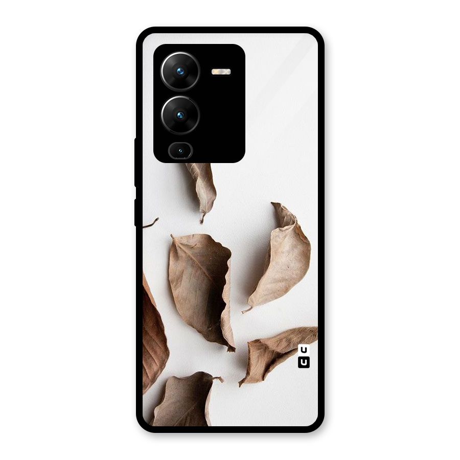 Brown Dusty Leaves Glass Back Case for Vivo V25 Pro