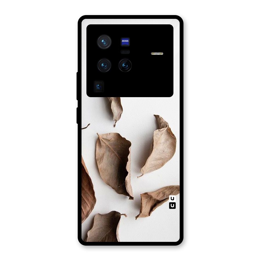 Brown Dusty Leaves Glass Back Case for Vivo X80 Pro
