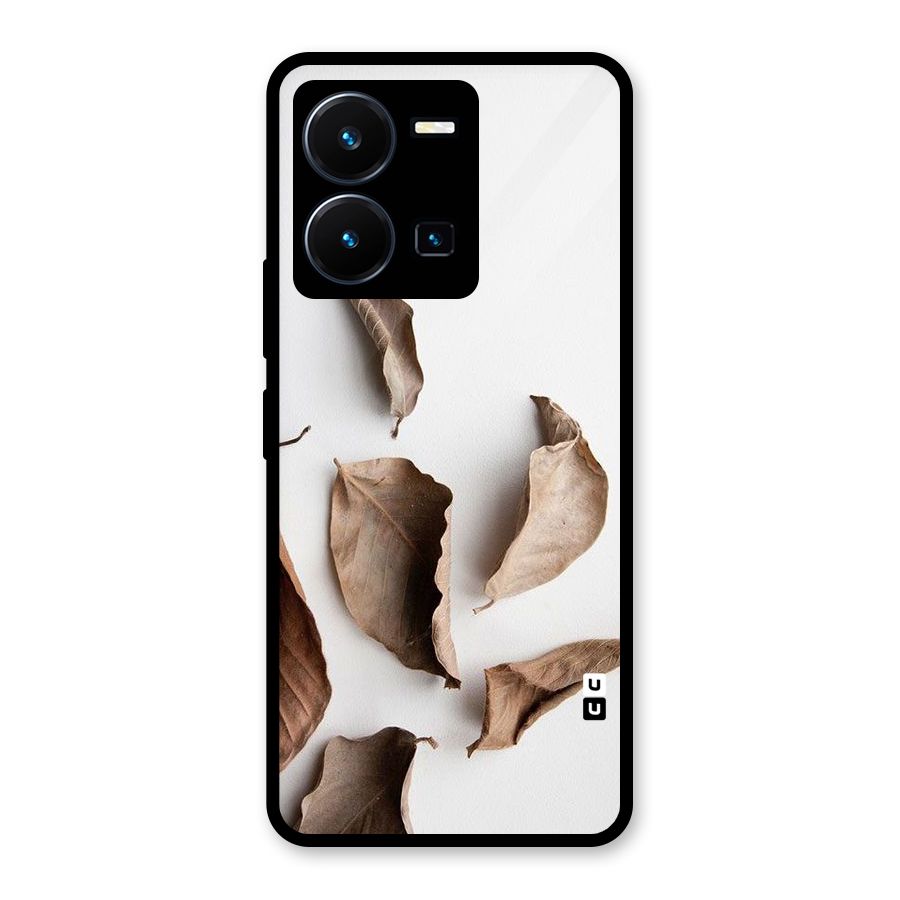 Brown Dusty Leaves Glass Back Case for Vivo Y35