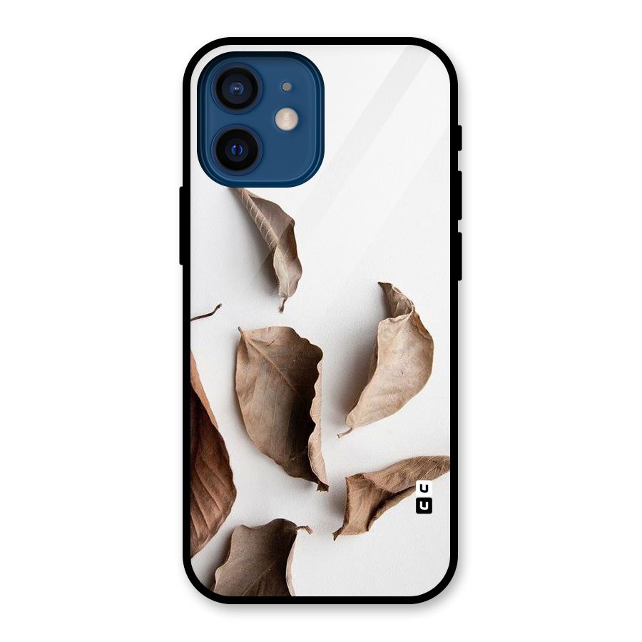 Brown Dusty Leaves Glass Back Case for iPhone 12 Mini