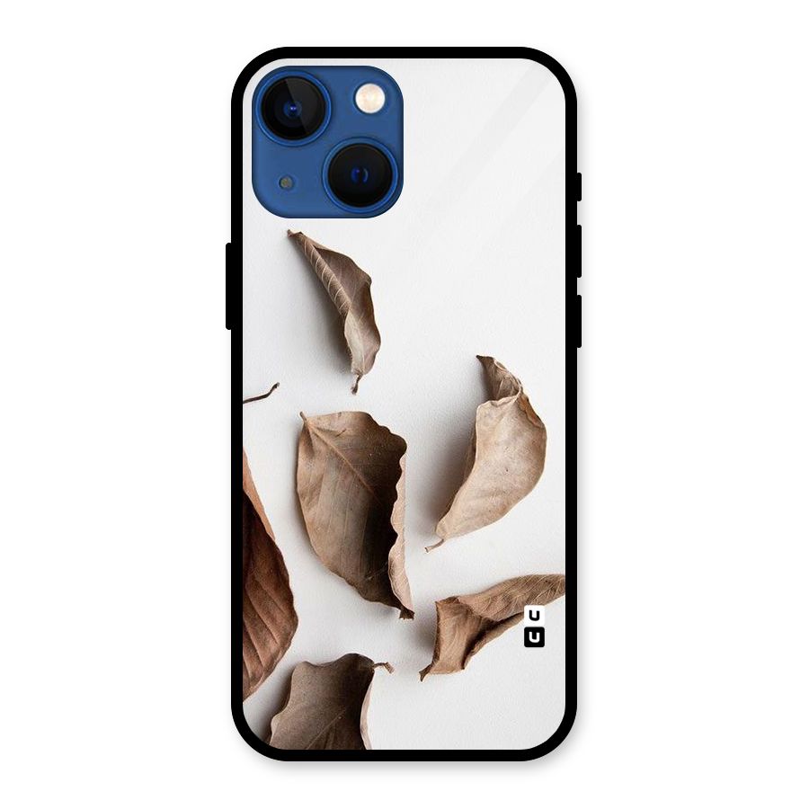Brown Dusty Leaves Glass Back Case for iPhone 13 Mini