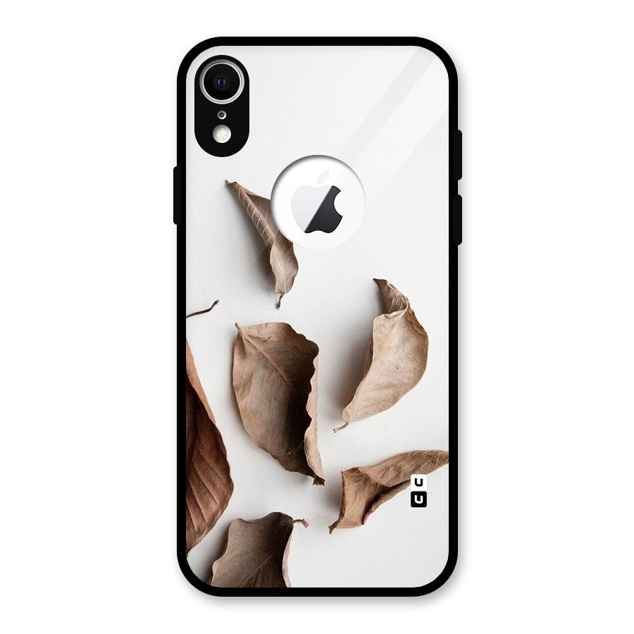 Brown Dusty Leaves Glass Back Case for iPhone XR Logo Cut