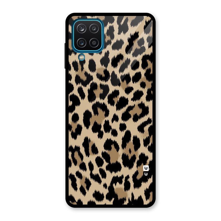 Brown Leapord Print Glass Back Case for Galaxy A12