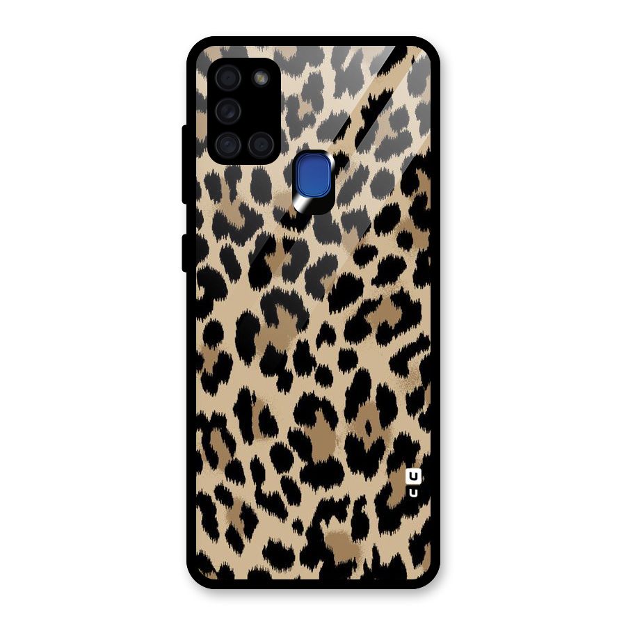 Brown Leapord Print Glass Back Case for Galaxy A21s