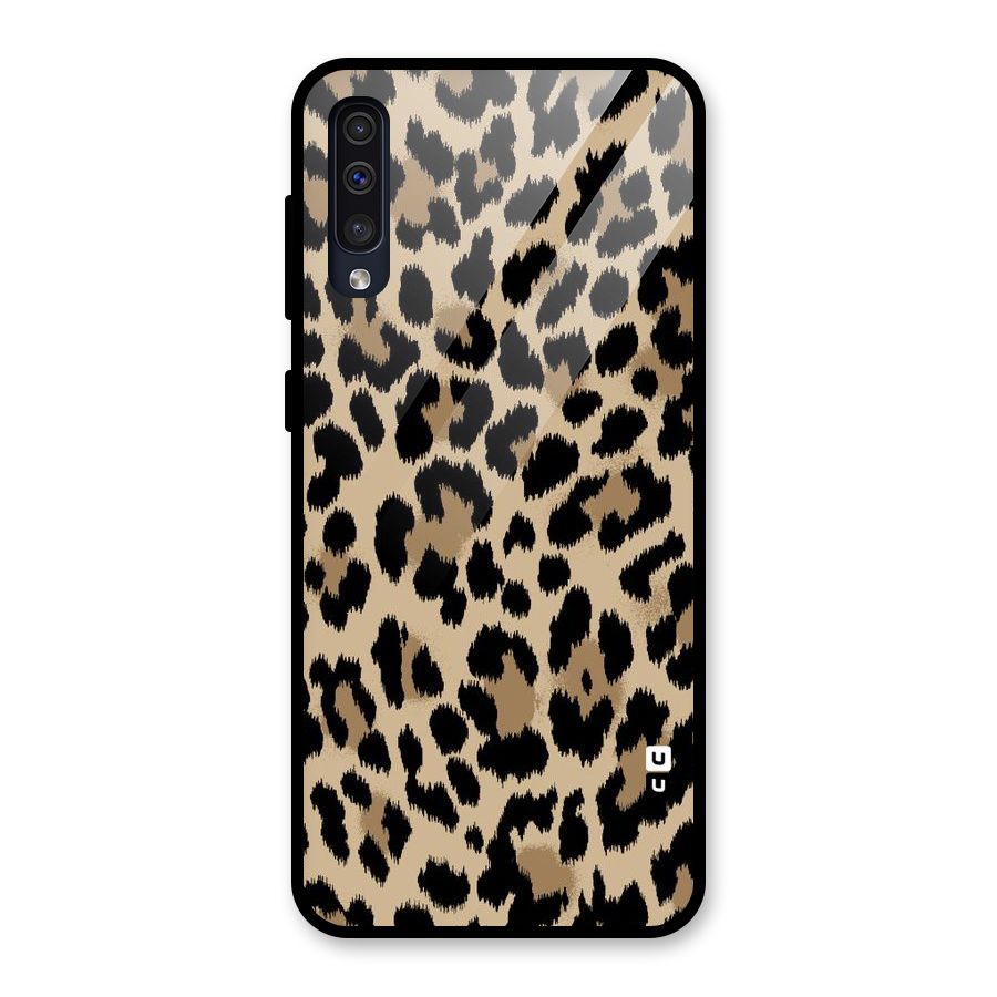 Brown Leapord Print Glass Back Case for Galaxy A50