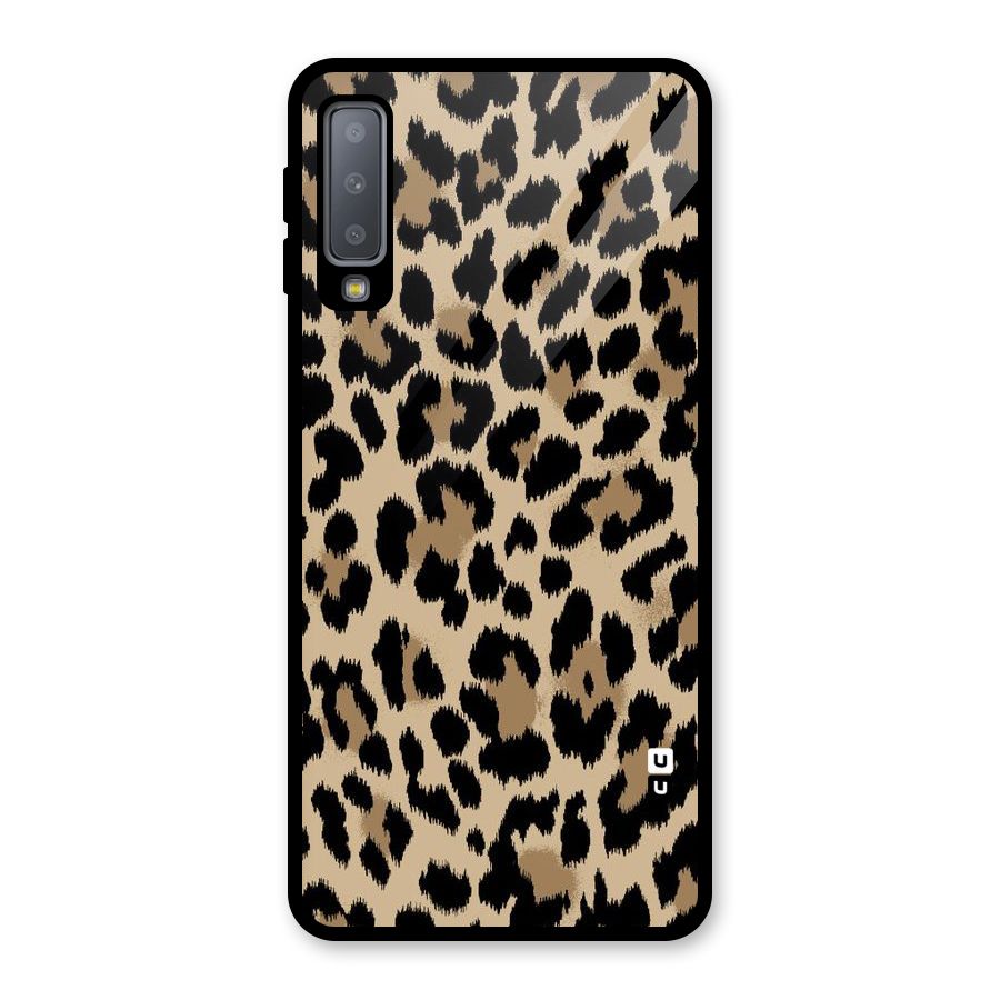 Brown Leapord Print Glass Back Case for Galaxy A7 (2018)