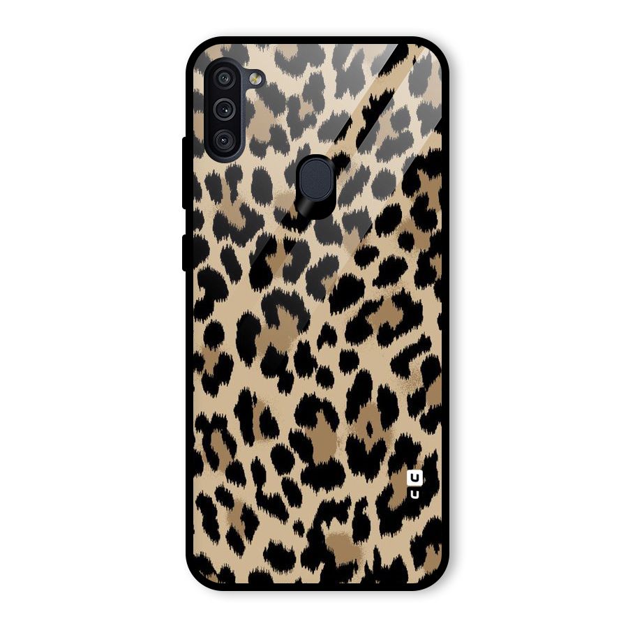 Brown Leapord Print Glass Back Case for Galaxy M11