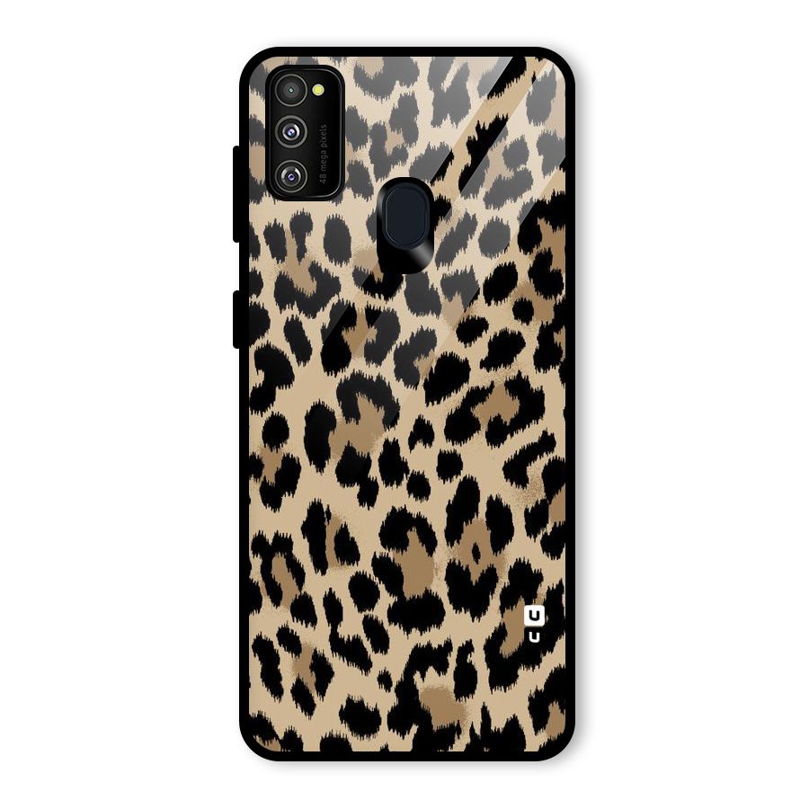 Brown Leapord Print Glass Back Case for Galaxy M21