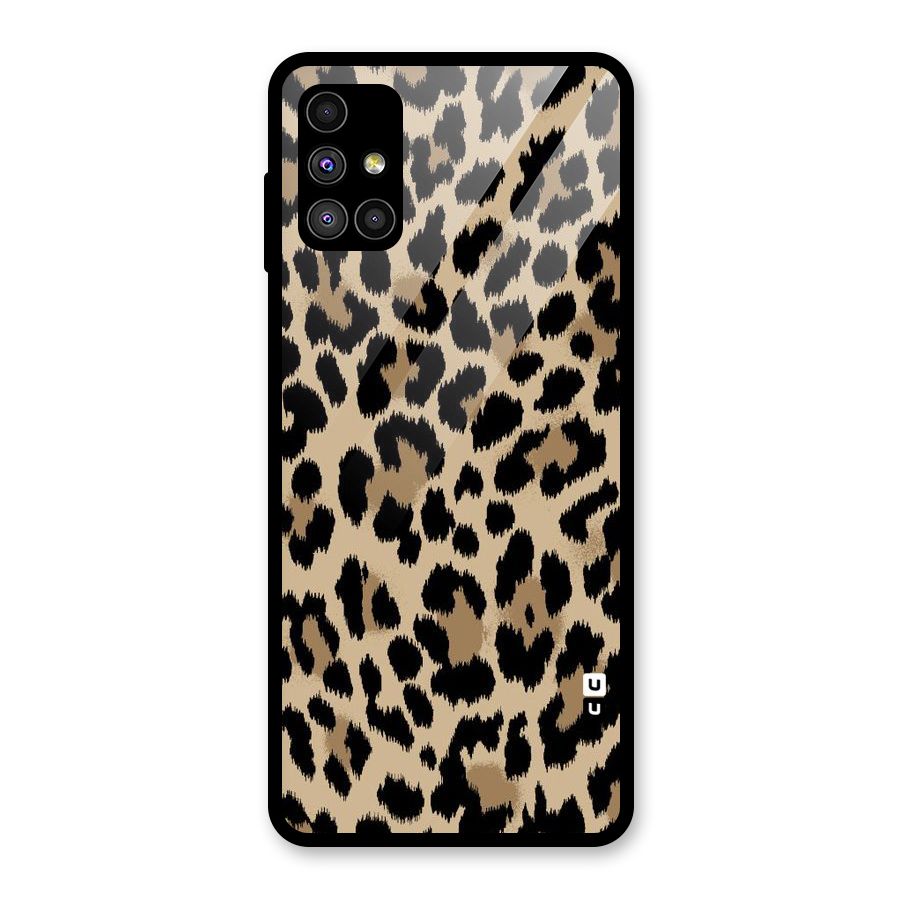 Brown Leapord Print Glass Back Case for Galaxy M51