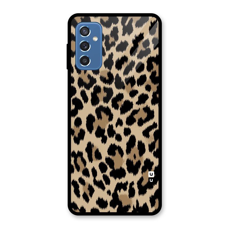 Brown Leapord Print Glass Back Case for Galaxy M52 5G