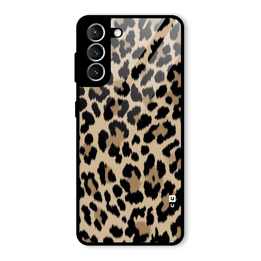 Brown Leapord Print Glass Back Case for Galaxy S21 5G