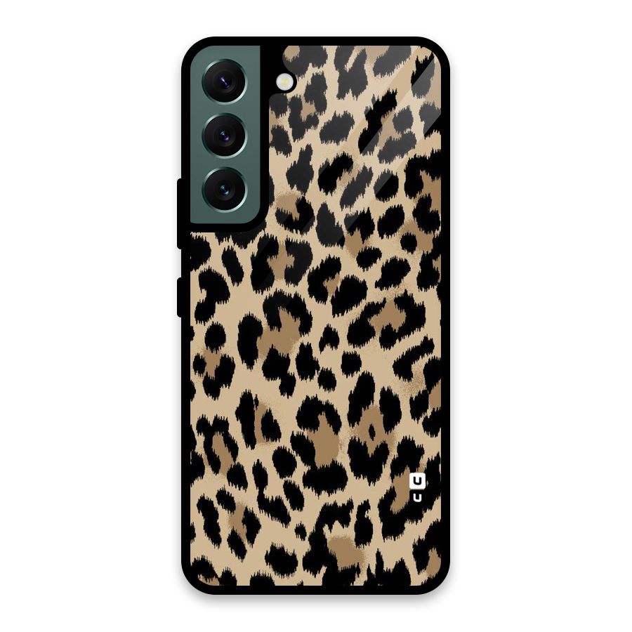 Brown Leapord Print Glass Back Case for Galaxy S22 5G