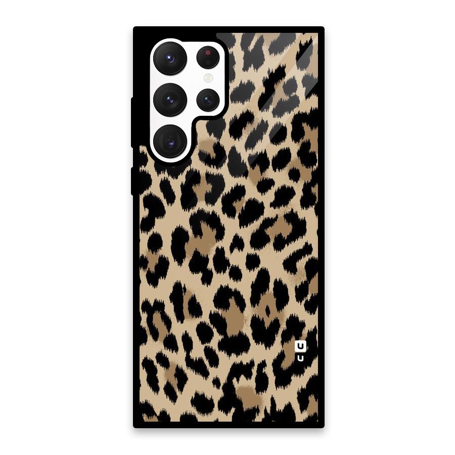Brown Leapord Print Glass Back Case for Galaxy S22 Ultra 5G