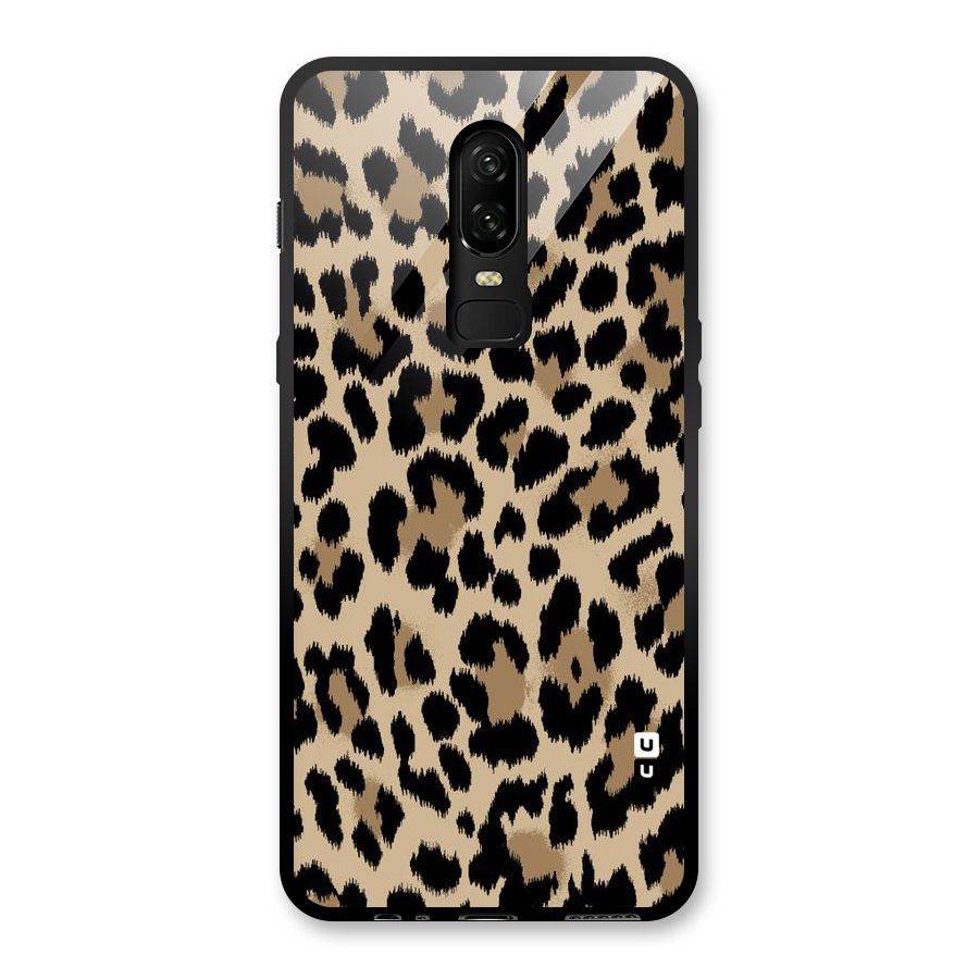 Brown Leapord Print Glass Back Case for OnePlus 6