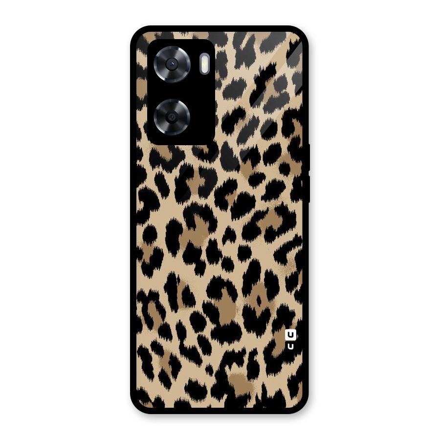 Brown Leapord Print Glass Back Case for Oppo A57 2022