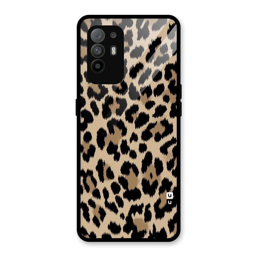 Brown Leapord Print Glass Back Case for Oppo F19 Pro Plus 5G