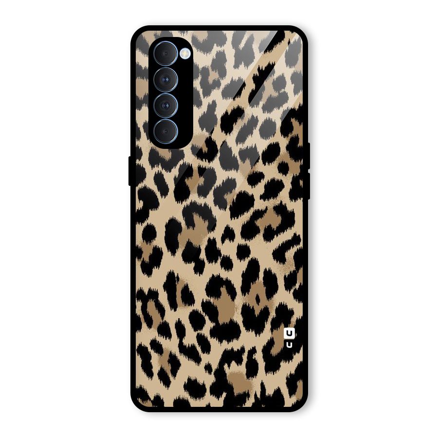 Brown Leapord Print Glass Back Case for Oppo Reno4 Pro
