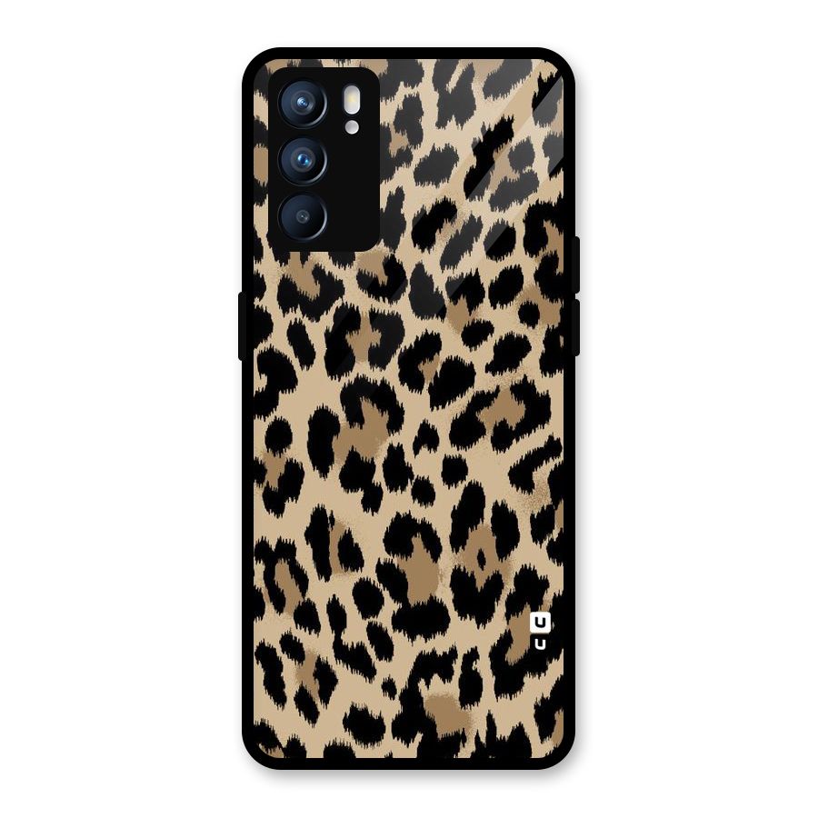 Brown Leapord Print Glass Back Case for Oppo Reno6 5G