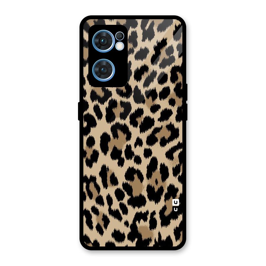 Brown Leapord Print Glass Back Case for Oppo Reno7 5G
