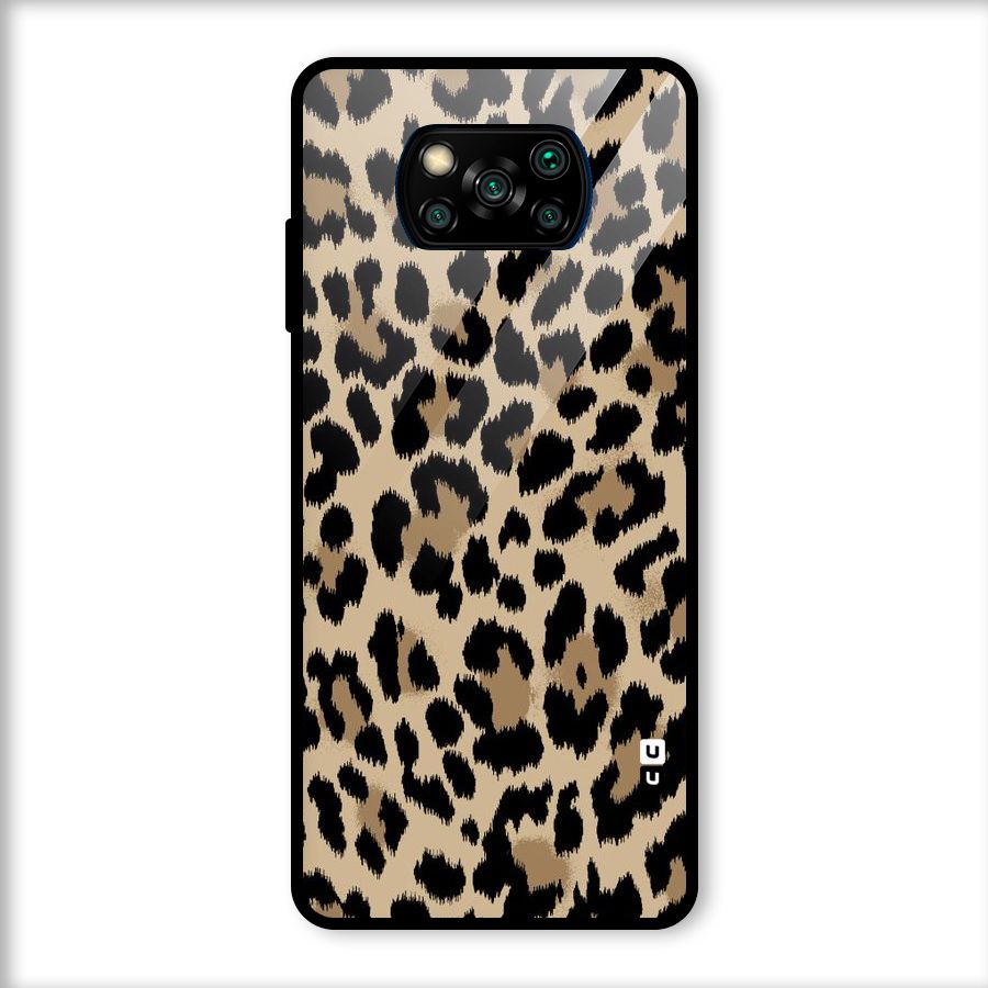 Brown Leapord Print Glass Back Case for Poco X3