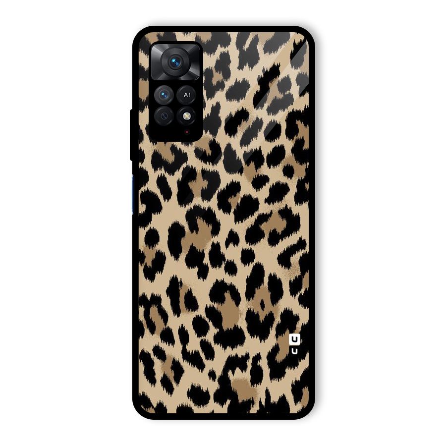 Brown Leapord Print Glass Back Case for Redmi Note 11 Pro
