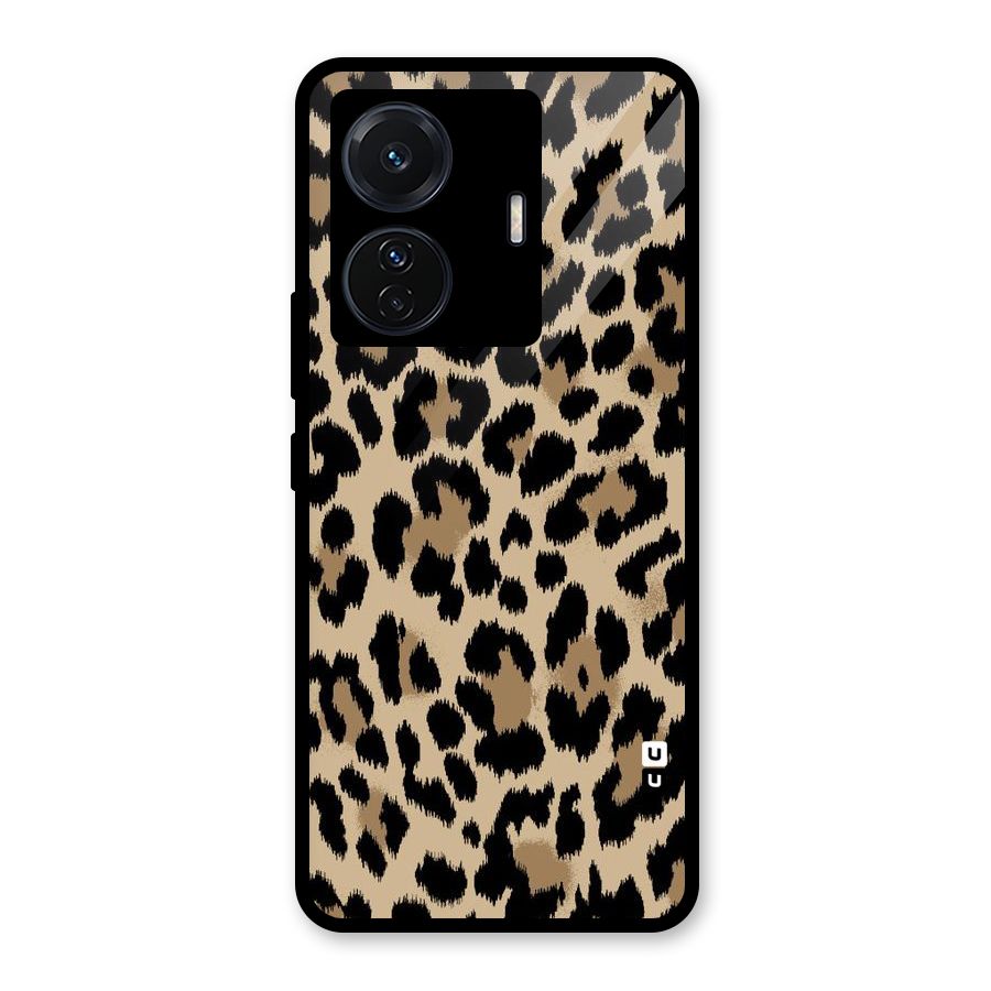 Brown Leapord Print Glass Back Case for Vivo T1 Pro